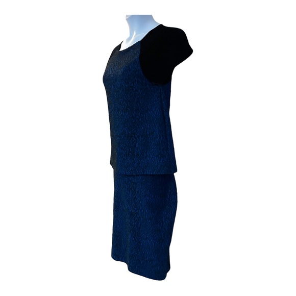 ⭐️Leota Stretch Jacquard-Jersey & Velvet Office Dinner Party Dark Blue Dress - Picture 6 of 12